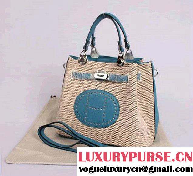 Hermes Mini So Kelly 30CM Bag Blue Canvas H8029 Silver