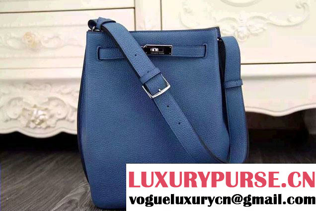 Hermes Original Togo Leather So Kelly 22cm Bag Denim Blue