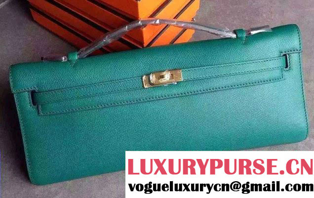 Hermes original epsom leather Kelly cut clutch Malachite