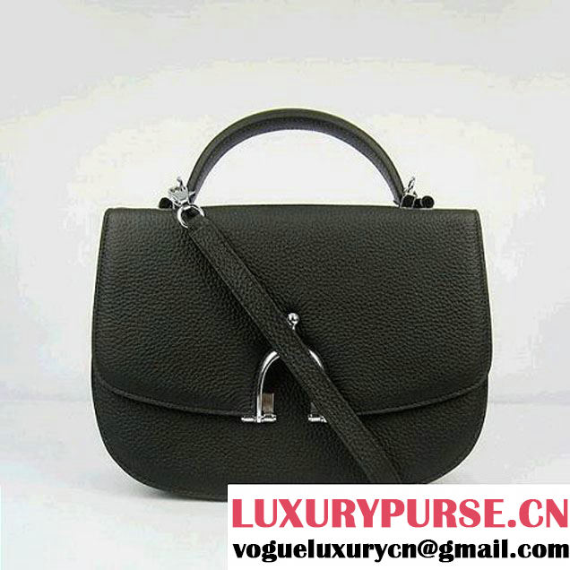 Hermes Stirrup Shoulder Bag Black Calfskin Silver - $239.00