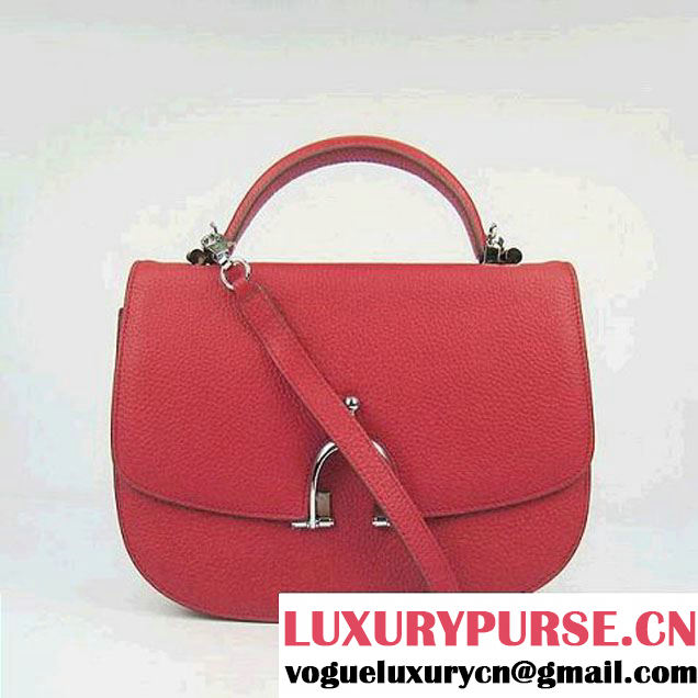 Hermes Stirrup Shoulder Bag Red Calfskin Silver - $239.00