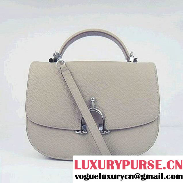 Hermes Stirrup Shoulder Bag Grey Calfskin Silver - $239.00