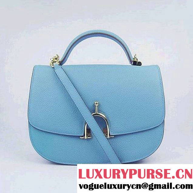 Hermes Stirrup Shoulder Bag Blue Calfskin Gold - $239.00