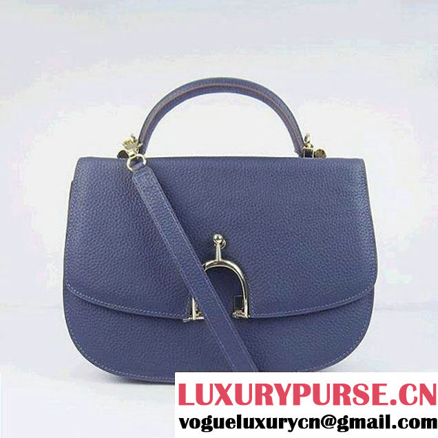 Hermes Stirrup Shoulder Bag Royalblue Calfskin Gold - $239.00