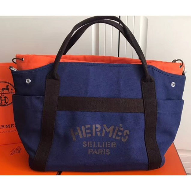 Hermes Fourre-Tout Du Vintage Cavalier Canvas Tote Bag Blue 2018