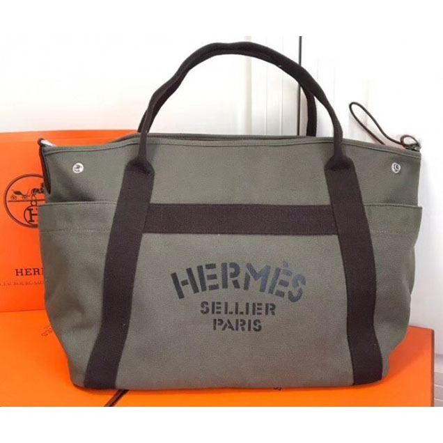 Hermes Fourre-Tout Du Vintage Cavalier Canvas Tote Bag Gray 2018