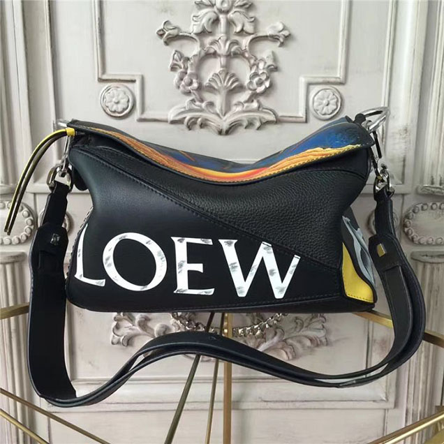 Loewe Punk Puzzle Satchel Shoulder Bag 29cm Calfskin Leather Fall Winter 2017 Collection Black Multi