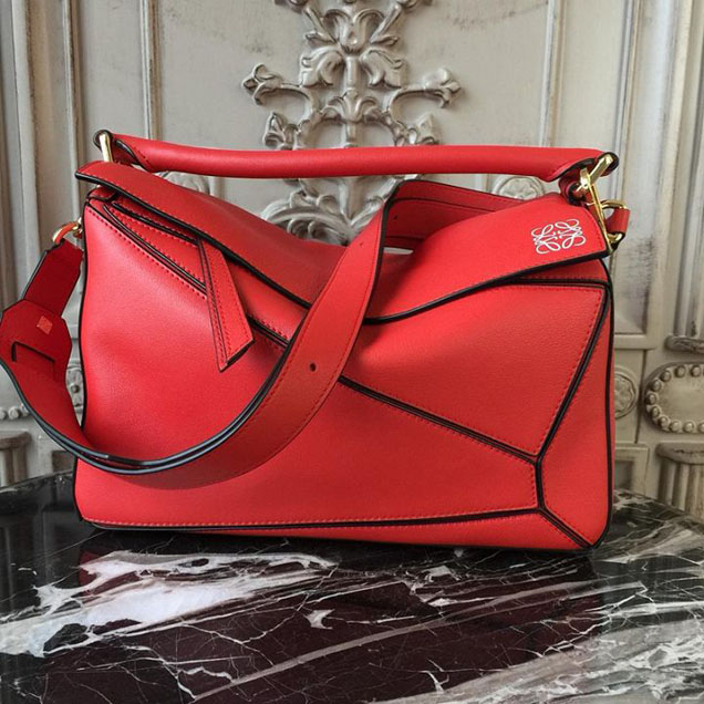 Loewe Puzzle Colorblock Satchel Bag 29cm Calfskin Leather Spring Summer 2018 Collection Red