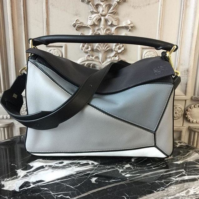 Loewe Puzzle Colorblock Satchel Bag 29cm Calfskin Leather Spring Summer 2018 Collection Grey Black