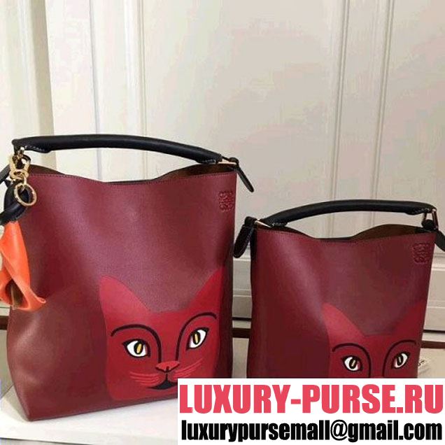 Loewe T Small/Large Leather Bucket Bag Red (Nana-8031012 )