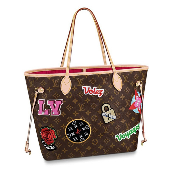 Louis Vuitton Monogram Canvas Neverfull MM Tote Bag M43988 Patches 2018