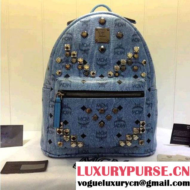 MCM Small Stark Backpack with M Studs Light Blue (3B031-6101229 )