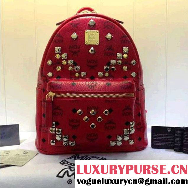 MCM Small Stark Backpack with M Studs Red (3B031-6101231 )