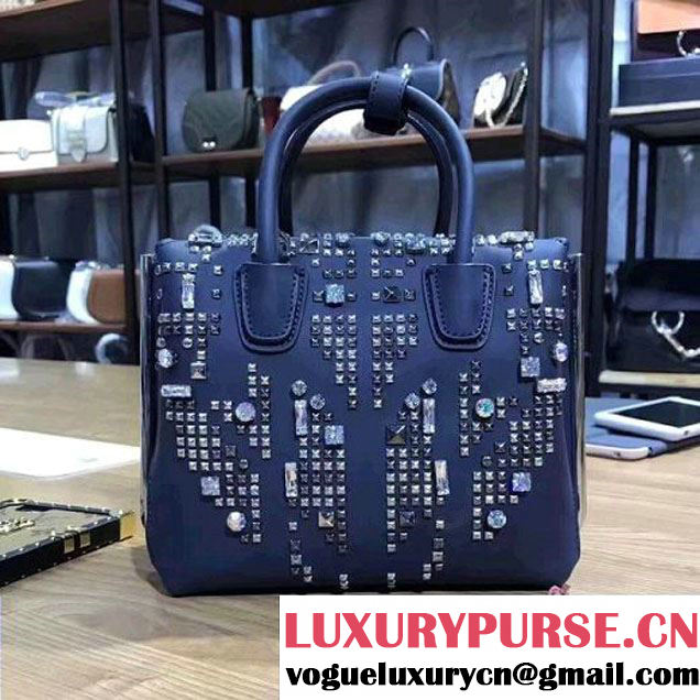 MCM Studs and Crystal Calfskin Milla Mini Tote Black 2017 (3B031-7061907 )