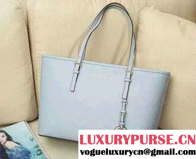 Michael Kors Jet Set Travel Multifunction Saffiano Leather Tote Bag Pale Blue 2015