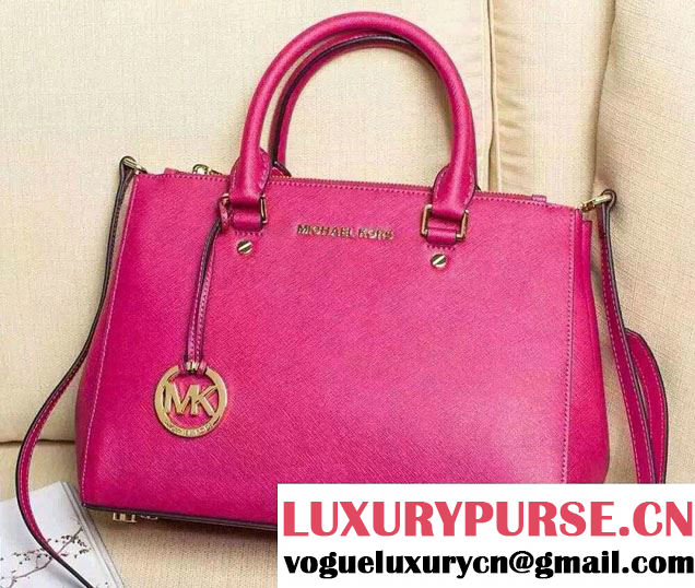 Michael Kors Sutton Saffiano Leather Satchel Tote Bag Fuchsia 2015