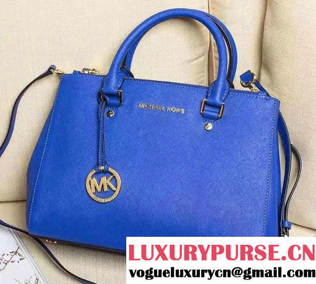 Michael Kors Sutton Saffiano Leather Satchel Tote Bag Blue 2015