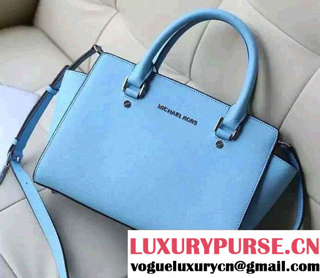 Michael Kors Selma Saffiano Leather Satchel Tote Bag Sky Blue 2015