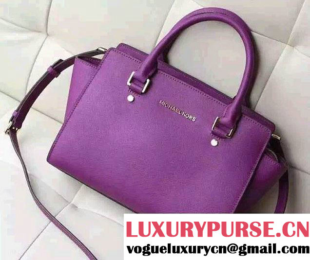 Michael Kors Selma Saffiano Leather Satchel Tote Bag Purple 2015