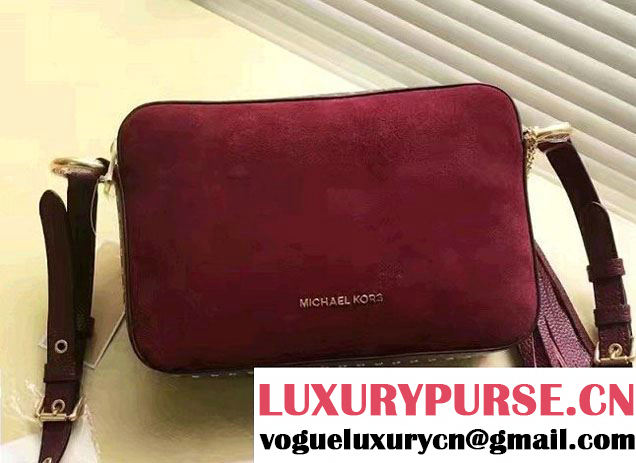 Michael Kors Jet Set Travel Large Leather Crossbody Bag Velvet Red 2017