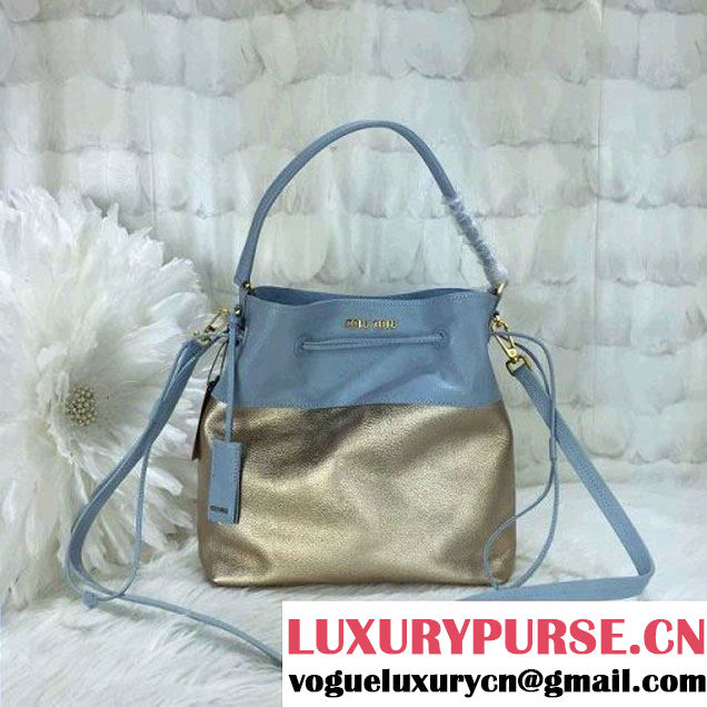 Miu Miu Hobo Bucket Bag In Blue And Gold 2015 (1A145-280 )