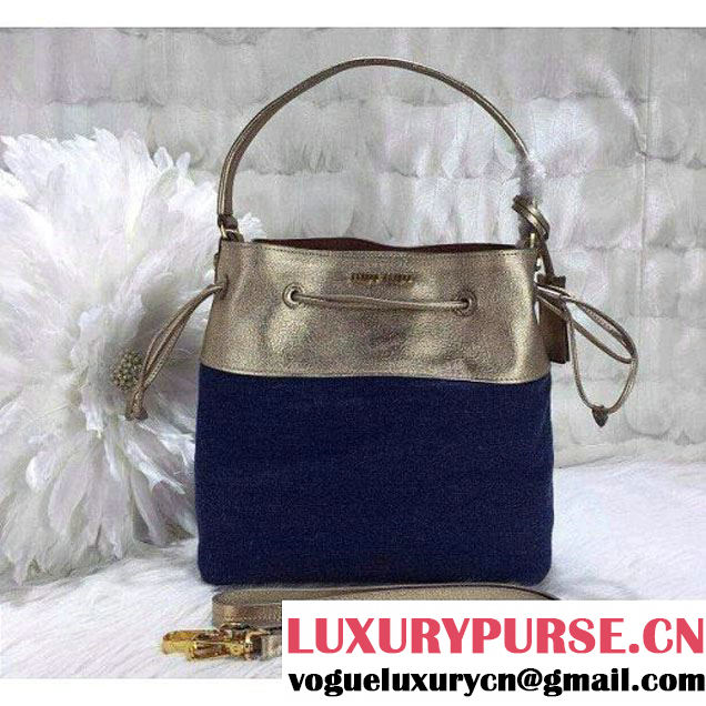 Miu Miu Denim Hobo Belt Bag Gold 2015 (1B030-2285 )