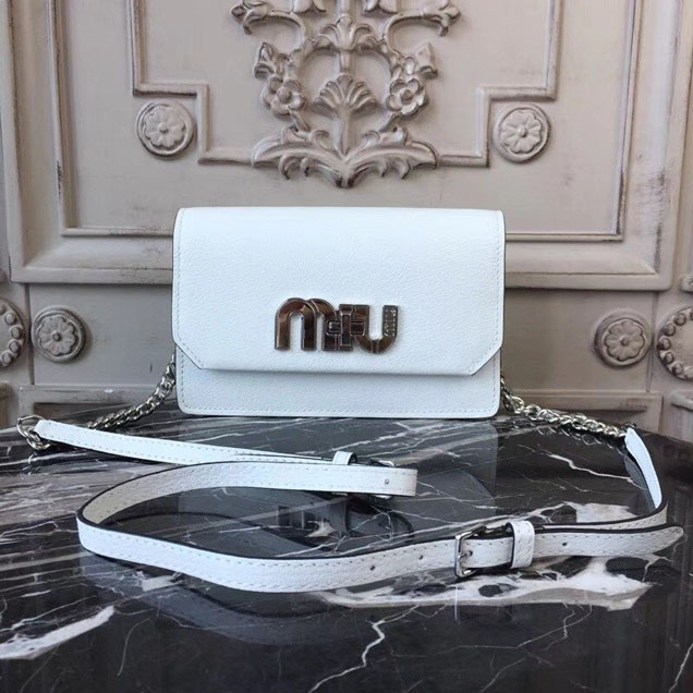 Miu Miu Miu Logo Bag Shoulder Bag 5BH077 Madras Calfskin Leather Spring Summer 2018 Collection White