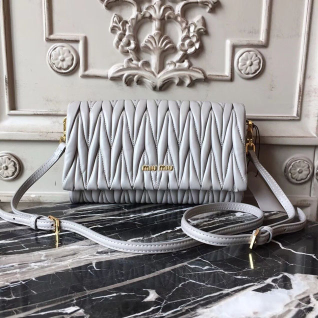 Miu Miu Matelasse Shoulder Bag 5BH080 Nappa Calfskin Leather Spring Summer 2018 Collection Grey