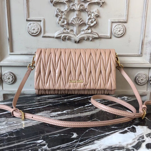 Miu Miu Matelasse Shoulder Bag 5BH080 Nappa Calfskin Leather Spring Summer 2018 Collection Pink