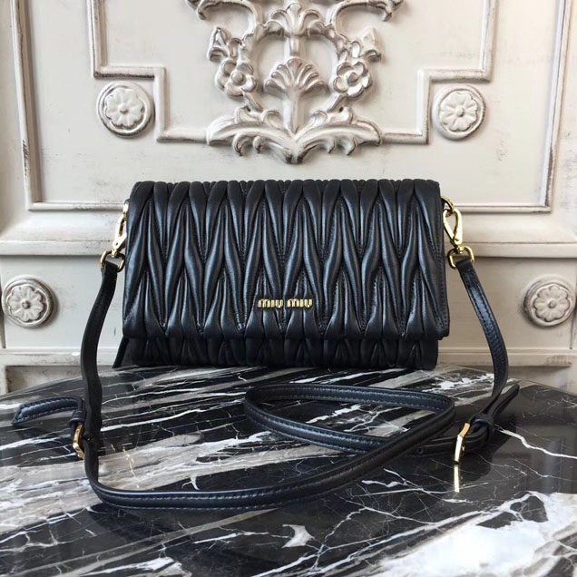 Miu Miu Matelasse Shoulder Bag 5BH080 Nappa Calfskin Leather Spring Summer 2018 Collection Black