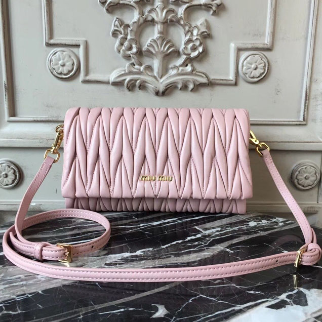 Miu Miu Matelasse Shoulder Bag 5BH080 Nappa Calfskin Leather Spring Summer 2018 Collection Light Pink