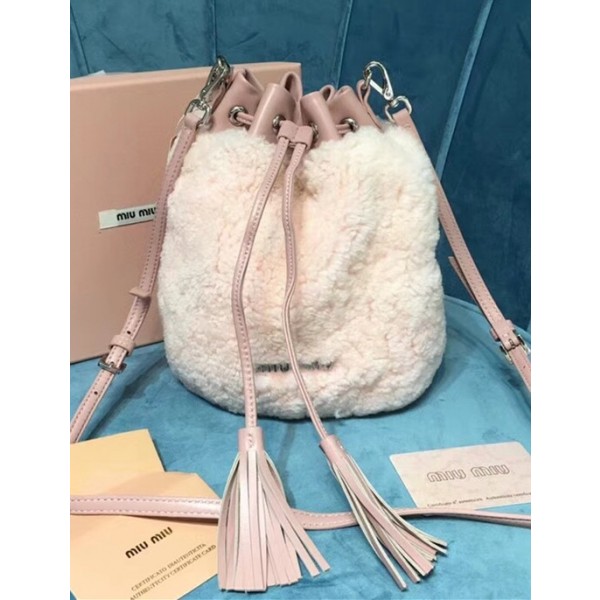 Miumiu Wool Bucket Shoulder Bag 5BE015 Pink 2018