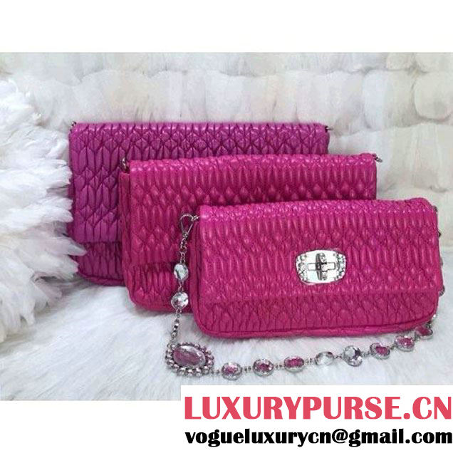 Miu Miu Nappa Crystal Shoulder Bag Fushia 2015 (1B030-2382 )