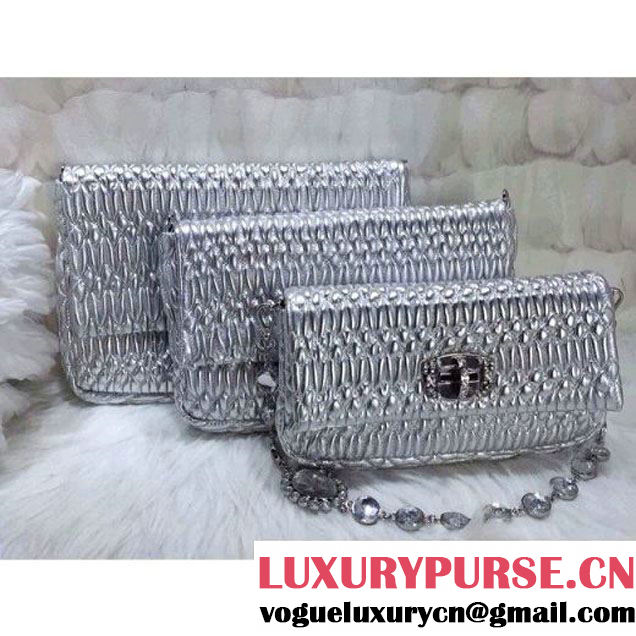 Miu Miu Nappa Crystal Shoulder Bag Silver 2015 (1B030-2386 )