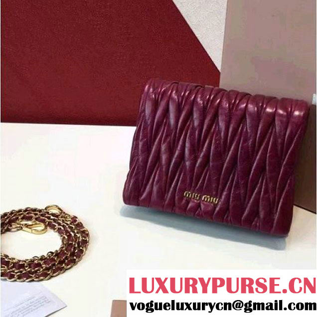 Miu Miu RT0530 Wax Leather Flap Wallet With Chain Shoulder Bag Burgundy (2A098-6070811 )