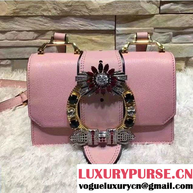 MiuMiu Cystal Buckle Calfskin Shoulder Bag 5BH609 Pink 2016 (OZZ-6110508 )