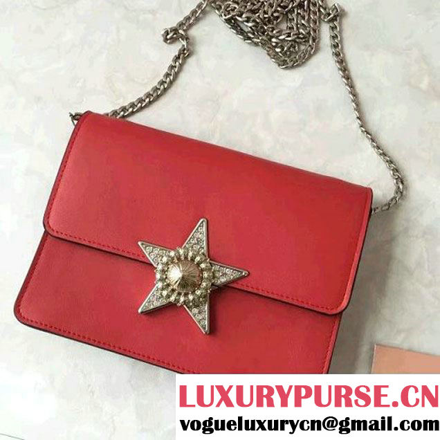 Miu Miu Crystal Star Goat Leather Flap Shoulder Bag 5BH067 Red 2017 (JD-7020512 )