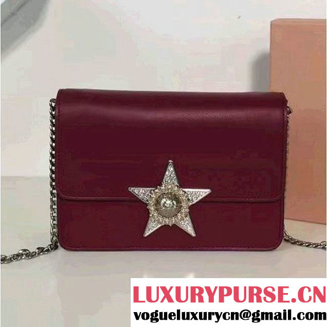 Miu Miu Crystal Star Goat Leather Flap Shoulder Bag 5BH067 Burgundy 2017 (2A137-7020516 )