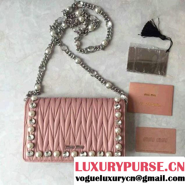 Miu Miu Crystal & Pearl Matelasse Nappa Leather Flap Shoulder Bag 5MP001 Pink 2017 (JD-7020523 )