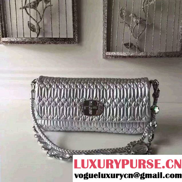 Miu Miu Crystal Nappa Leather Shouler Bag 5BD233 Silver 2017 (JD-022211 )