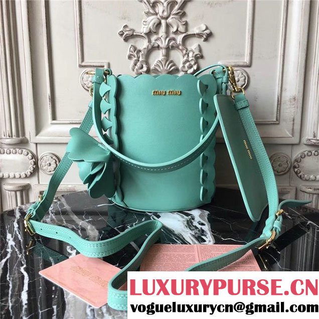 Miu Miu Leather Bucket 16cm Bag Nappa Calfskin Leather Fall Winter 2017 Collection Turquoise