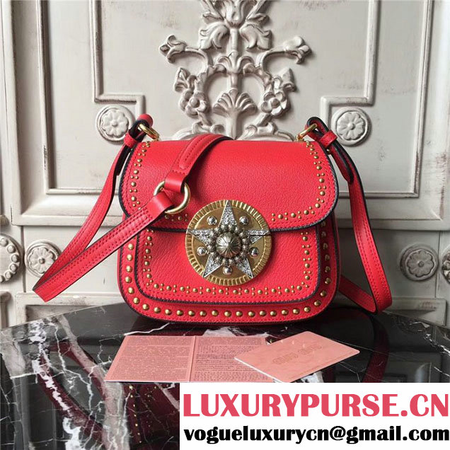 Miu Miu Dahlia Jewel Star 20cm Shoulder Bag Nappa Calfskin Leather Fall Winter 2017 Collection Red