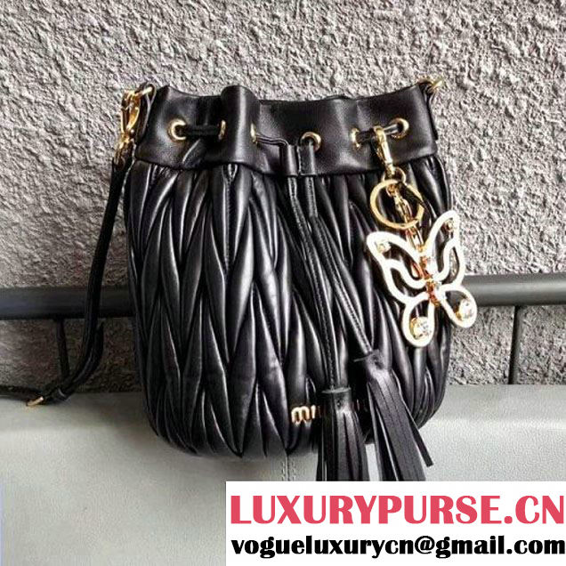 Miu Miu Matelassé Nappa Leather Bucket Bag 5BE014 Black 2018 (JD-8022406 )