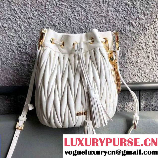 Miu Miu Matelassé Nappa Leather Bucket Bag 5BE014 White 2018 (JD-8022404 )