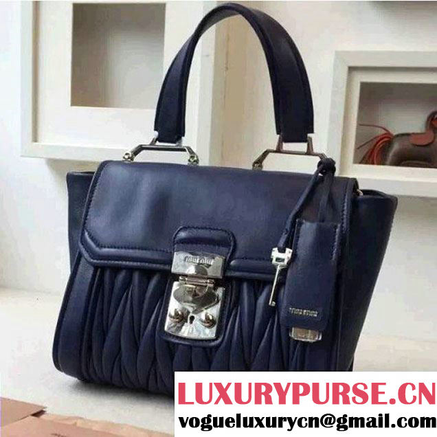 MiuMiu Nappa Leather Matelasse Top Handle Bag R1132C Navy 2016 (2A098-6050305 )