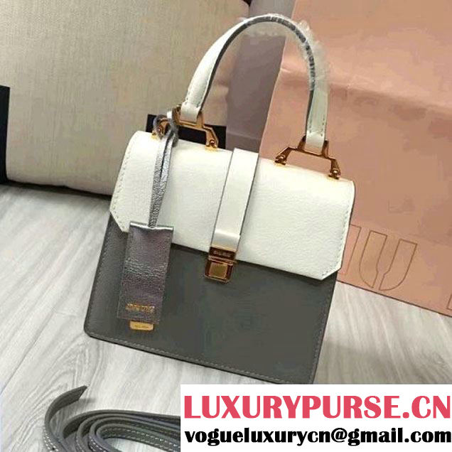 Miu Miu Madras Goat Leather Top Handle Bag 5BH018 White/Gray 2016 (JD-6112242 )