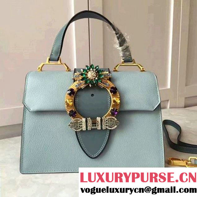 Miu Miu Jeweled Buckle Top Handle Bag 5BH1108 Blue 2016 (JD-6112251 )