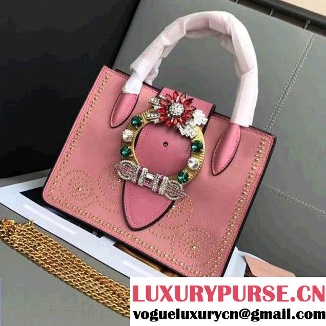 Miu Miu Studded Goatskin Top Handal Bag With Jeweled Buckle 5BA043 Pink 2017 (JD-7042211 )