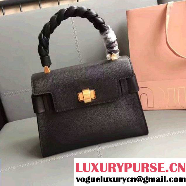 Miu Miu Madras Goat Leather Top Handle Bag With With Braid Handle 5BA046 Black 2017 (JD-7060822 )