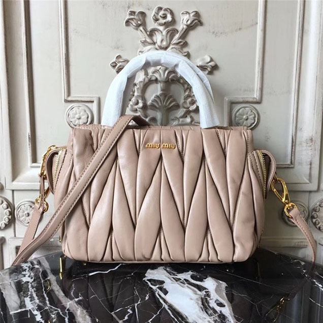 Miu Miu Matelasse Quilted Top Handle Satchel 28cm Bag 5BB027 Calfskin Leather Fall Winter 2017 Collection Beige